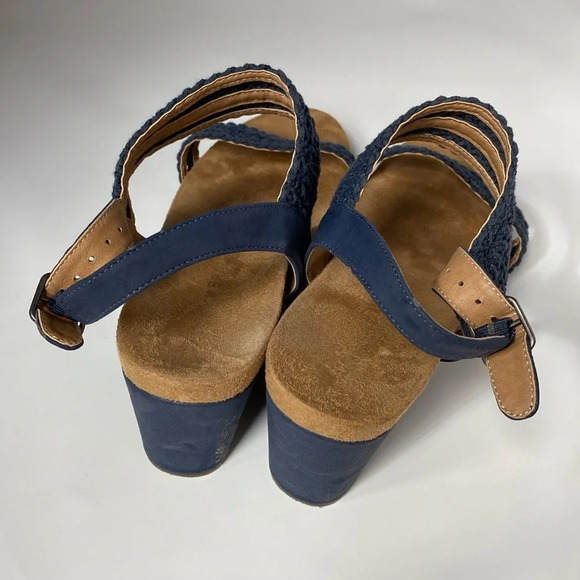 Lucky‎ Brand Crochet Wedge Sandals Navy Blue Leather Woven Crochet Size 8.5 - Picture 5 of 10